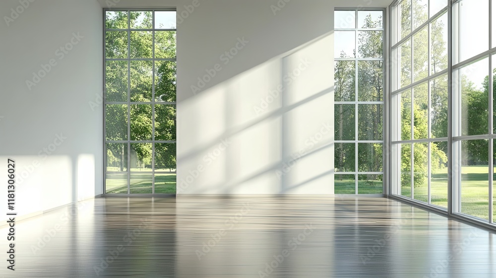 Obraz premium Empty Room with Large Windows and Natural Light