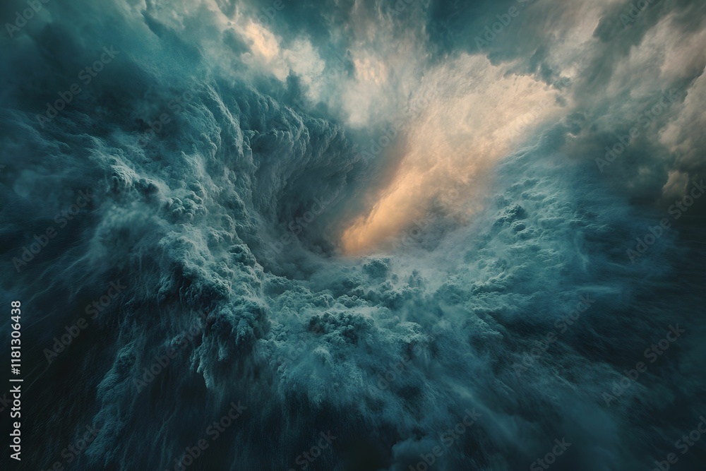 Fototapeta premium Dramatic swirling clouds above the ocean highlighting a vivid sunset