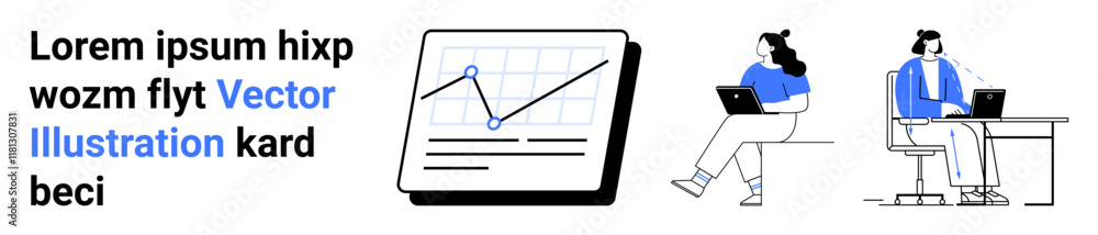 Business people working on laptops with a statistical chart. Ideal for teamwork, data analysis, remote work, presentations, productivity, technology, and corporate environments. Landing page Business people working on laptops with a statistical chart. Ideal for teamwork, data analysis, remote work, presentations, productivity, technology, and corporate environments. Landing page