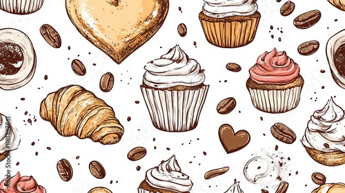 Delicious Hand Drawn Bakery Pattern photo