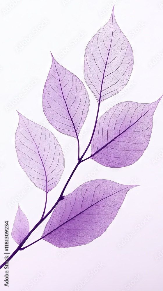 Fototapeta premium Delicate Purple Leaf Veins on White Background