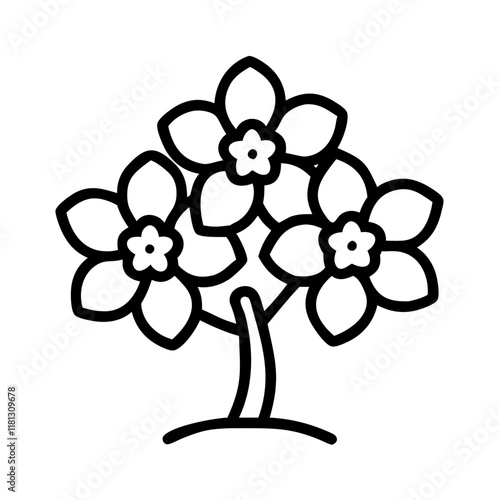dogwood tree icon, tree line art, tree vector - simple black line art icon of dogwood tree perfect for logos, and tree-themed designs.