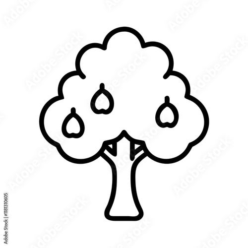 pear tree icon, tree line art, tree vector - simple black line art icon of pear tree perfect for logos, and tree-themed designs.