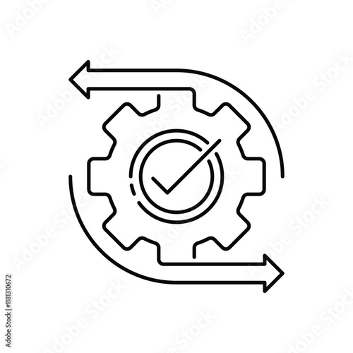 easy operation process with thin line gearwheel. outline trend modern simple recycle or execute logotype graphic design element isolated on white. concept of financial engine or solution realization