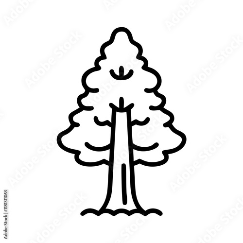 sequoia tree icon, tree line art, tree vector - simple black line art icon of sequoia tree perfect for logos, and tree-themed designs.