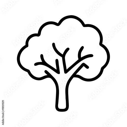 sycamore tree icon, tree line art, tree vector - simple black line art icon of sycamore tree perfect for logos, and tree-themed designs.