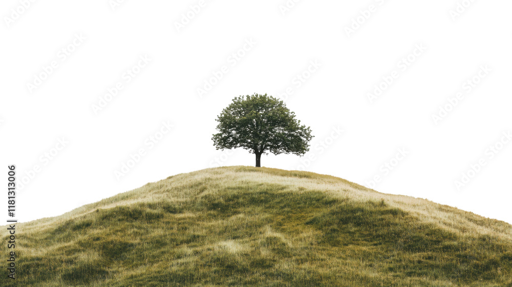 Fototapeta premium Green hill with tree transparent background