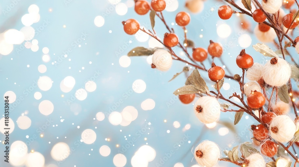 Fototapeta premium Festive Winter Berries and Bokeh Lights Elegant Holiday Background