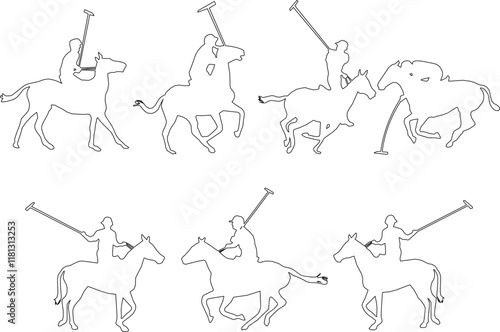 sketch vector illustration silhouette design People Silhouettes Horse Polo competing on the field.eps