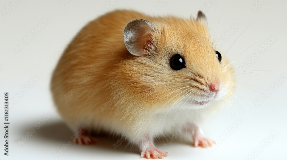 A close-up of a fluffy, light-colored hamster with large black eyes. A close-up of a fluffy, light-colored hamster with large black eyes.