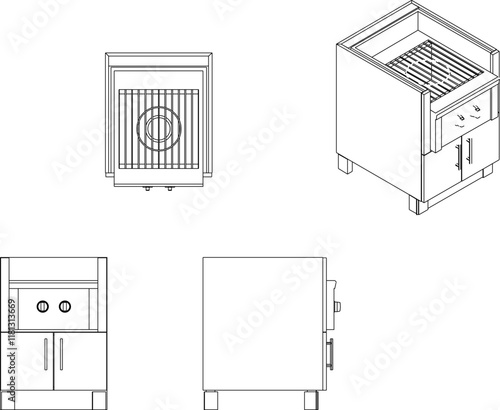 vector sketch illustration of the silhouette of a Gas Grill design for barbeque grilling meat.eps