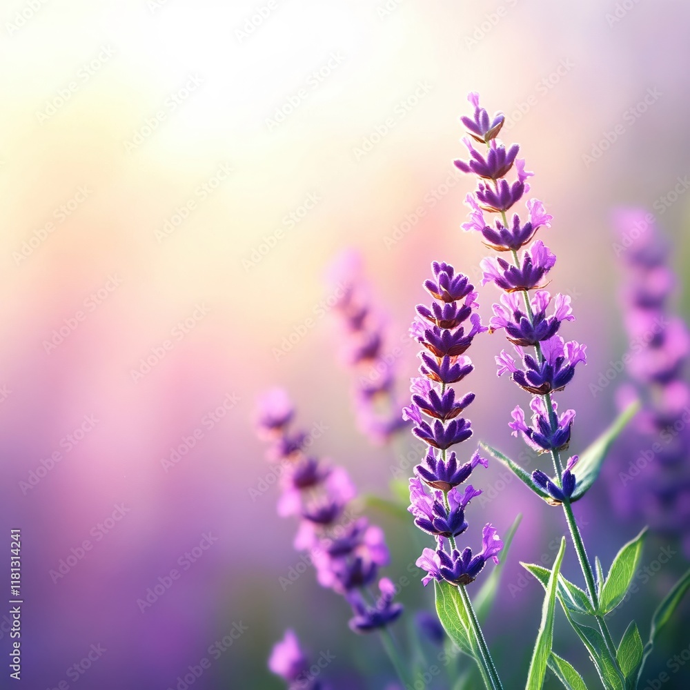 Fototapeta premium Delicate Lavender Blooms Bathed in Soft Morning Light Amidst Nature's Serenity