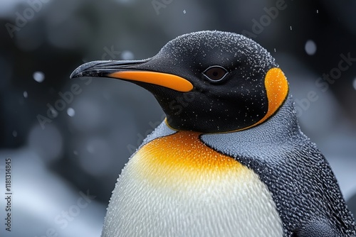 Wallpaper Mural Beautiful close-up of a king penguin with a snowy background in a cold habitat Torontodigital.ca