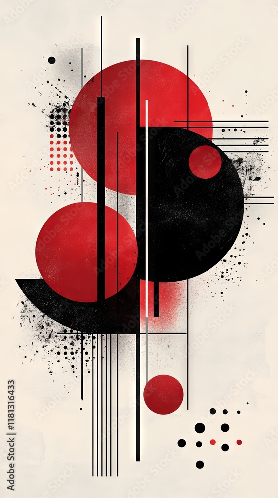 Obraz premium Abstract Geometric Art with Red and Black Circles