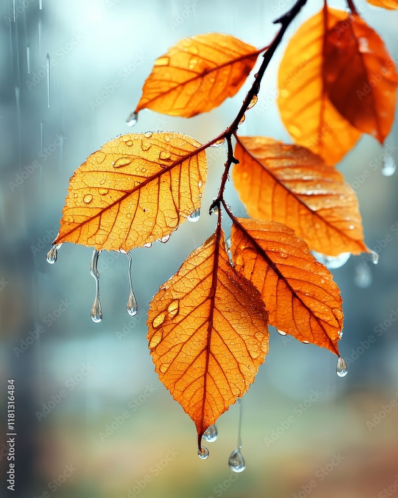 Autumn Leaves with Raindrops Golden Fall Foliage in the Rain Nature Photography Autumn Leaves with Raindrops Golden Fall Foliage in the Rain Nature Photography