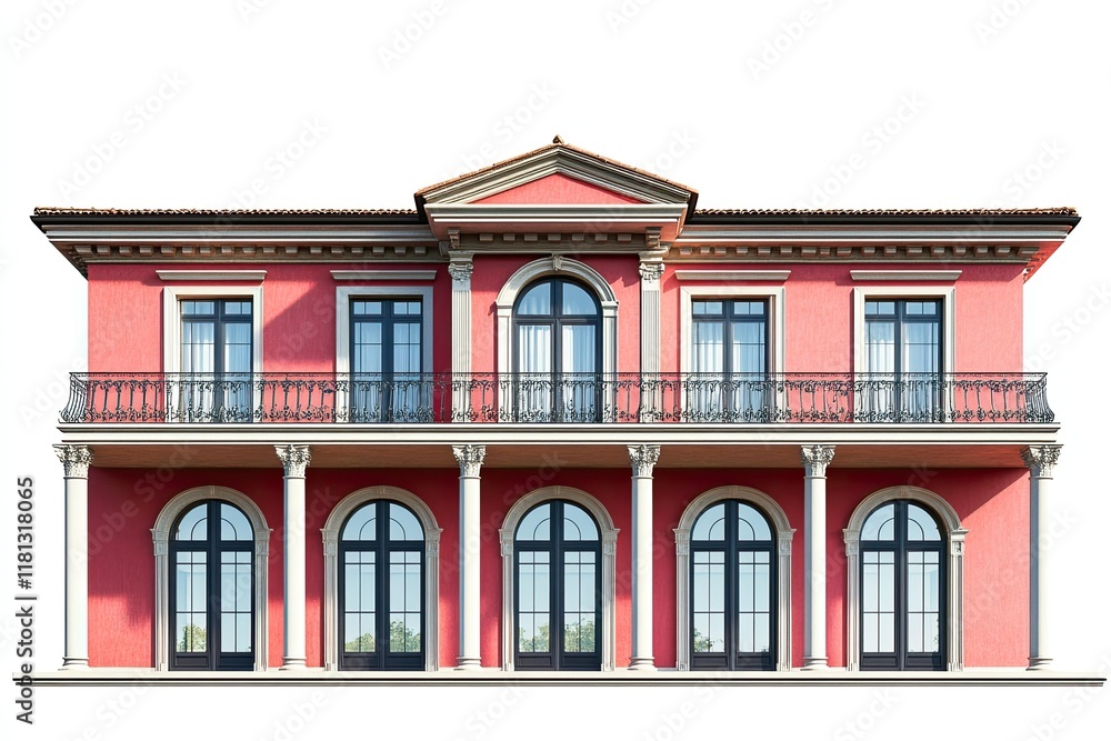 Fototapeta premium Elegant Pink Mansion Facade Architectural Design