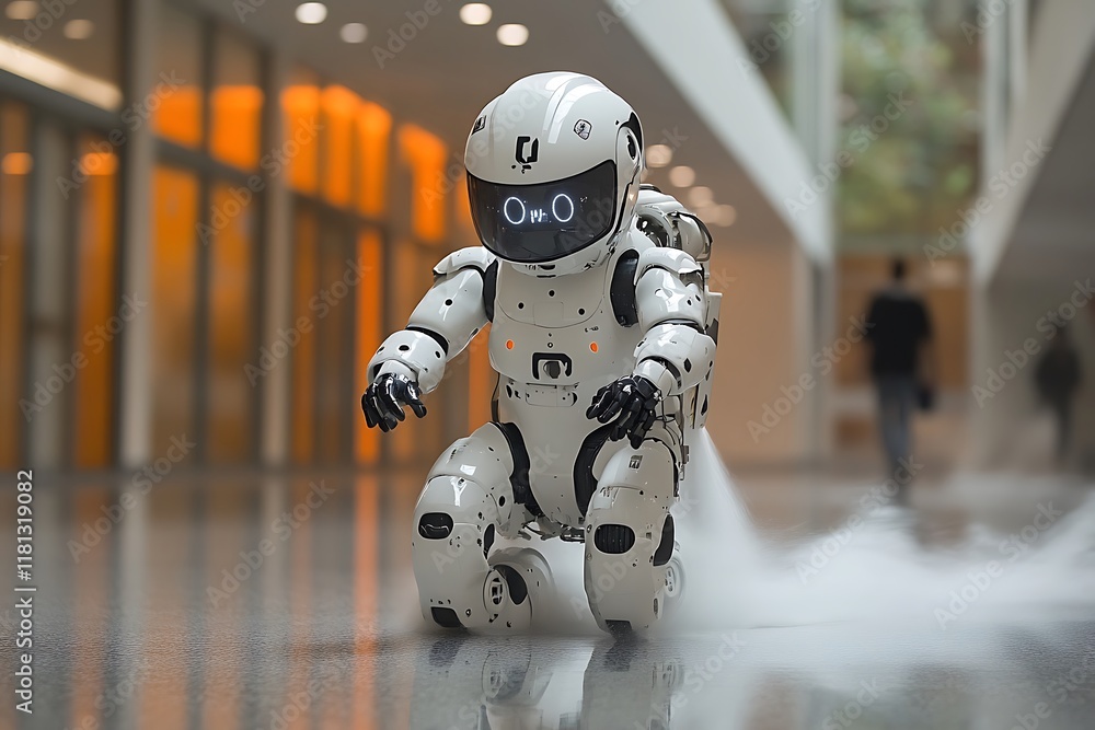 Fototapeta premium Futuristic Robot Jet Propulsion In Modern Building