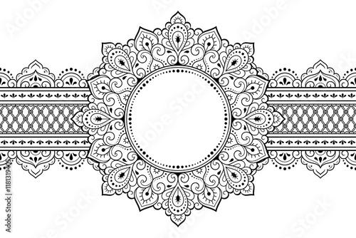 Frame in eastern tradition. Stylized with henna tattoos decorative pattern for decorating covers for book, notebook, casket, magazine, postcard and folder. Flower border in mehndi style.