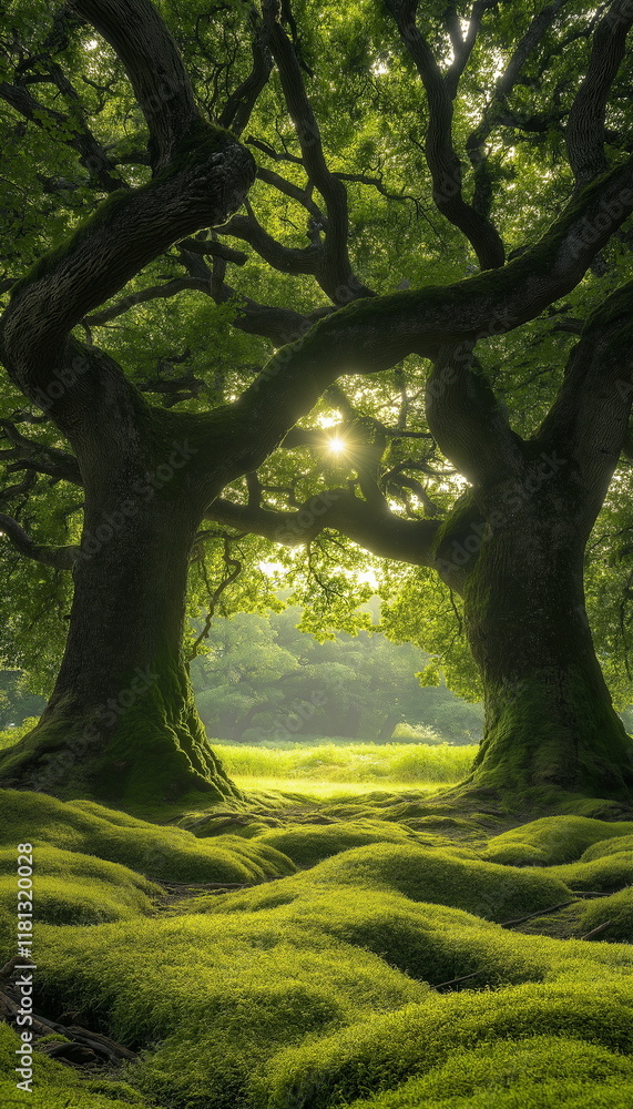 Fototapeta premium Ancient hunters in the forest with trees whose cro_012