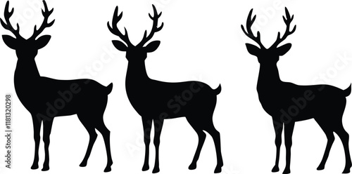 Deer silhouettes set vector illustration, black deer silhouette icon bundle