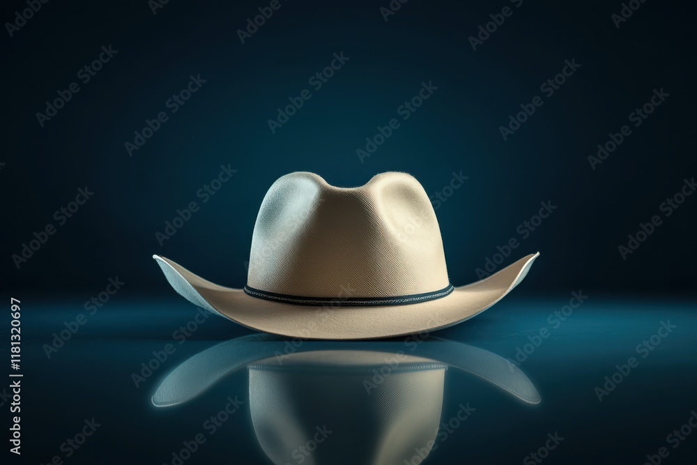 Stylish Cream Colored Hat Against a Dark Blue Background for Fashion and Branding Purposes Stylish Cream Colored Hat Against a Dark Blue Background for Fashion and Branding Purposes