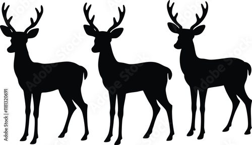 Deer silhouettes set vector illustration, black deer silhouette icon bundle