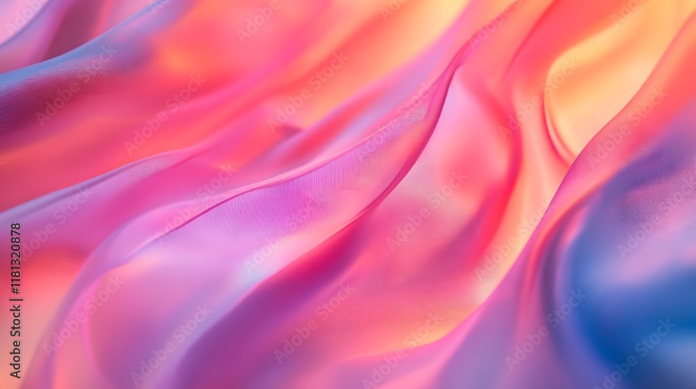 Obraz premium Pink, orange, blue silk fabric drapes, studio backdrop, website design