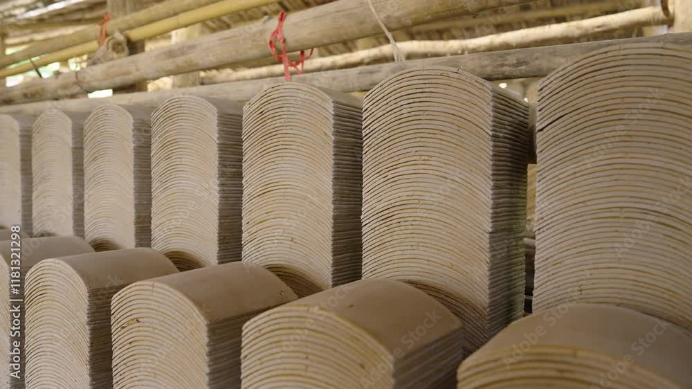 A scene of traditional Vietnamese roof tile making A scene of traditional Vietnamese roof tile making