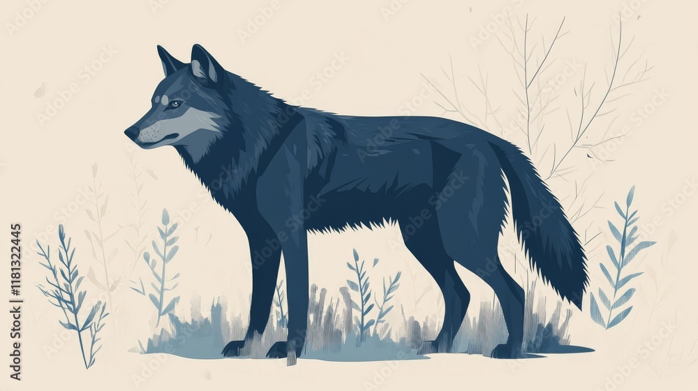 Wolf illustration emphasizing nature conservation in a clean and minimalist vector style. Wolf illustration emphasizing nature conservation in a clean and minimalist vector style.