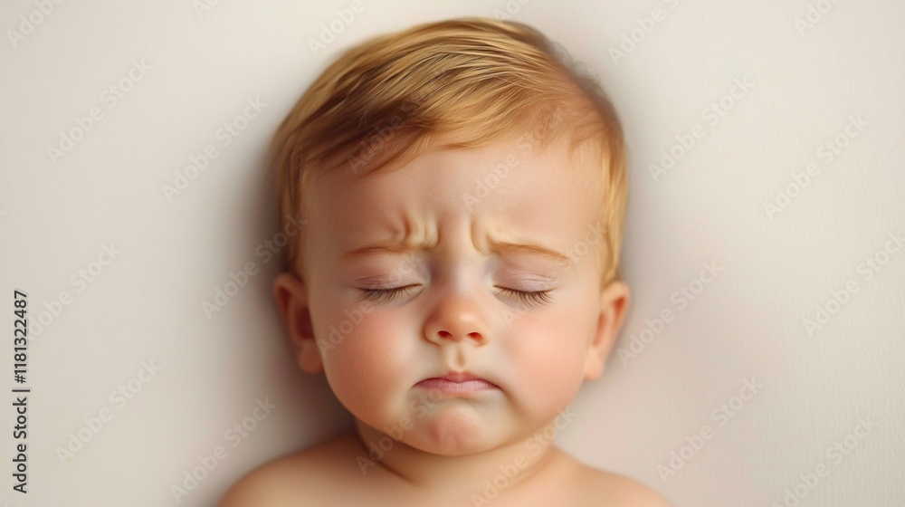 Adorable Baby Boy with Golden Hair in Portrait Pose, Baby boy cryin concept. Adorable Baby Boy with Golden Hair in Portrait Pose, Baby boy cryin concept.