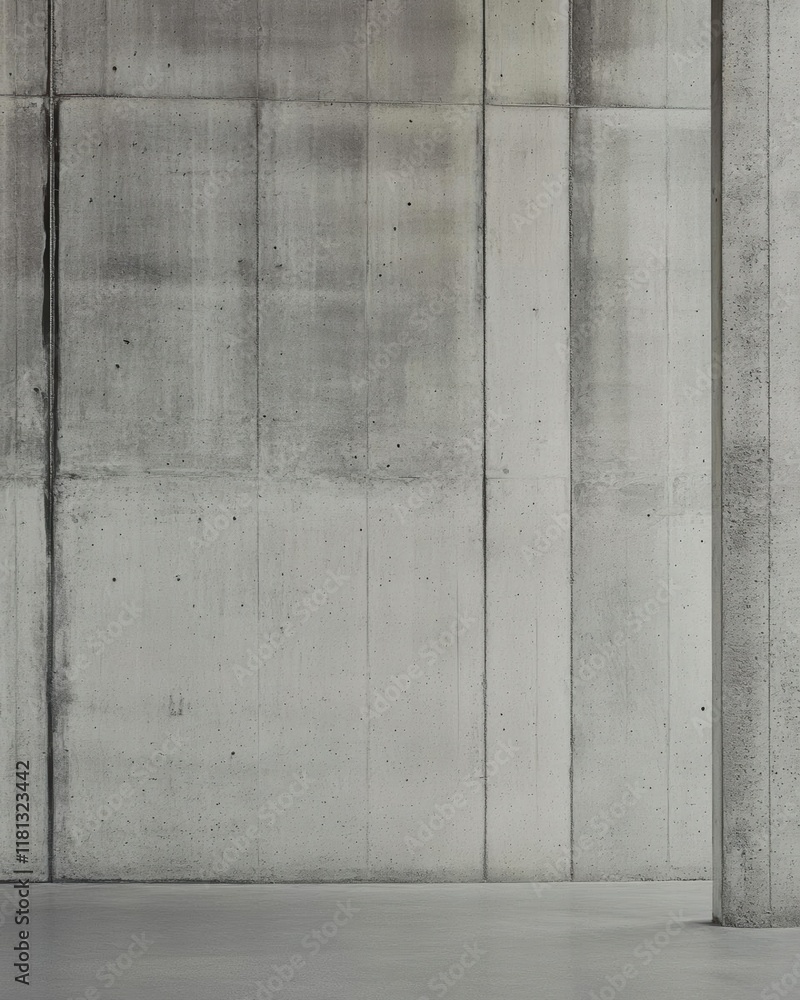 Minimalist concrete interior with smooth surfaces and structural elements.