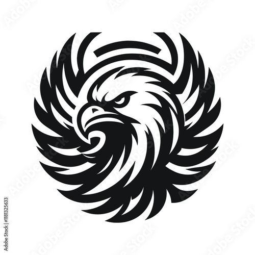 an eagle head logo with a black and white design photo