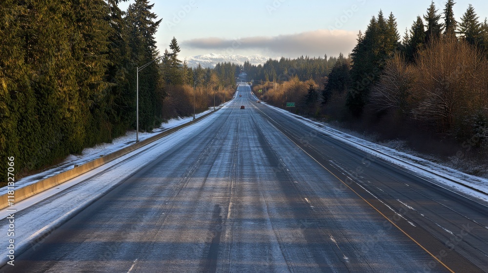 Fototapeta premium Empty express lane on highway during off-peak hours, symbolizing efficiency and opportunity in a calm, uncluttered environment.