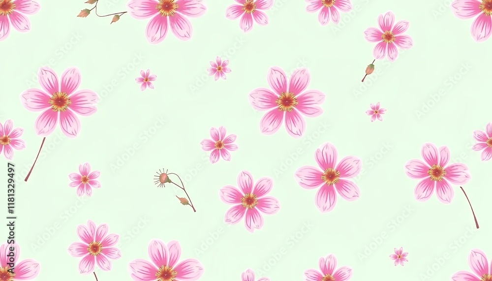 Delicate Pink Flowers Seamless Pattern: Pastel Floral Background for Springtime Designs Delicate Pink Flowers Seamless Pattern: Pastel Floral Background for Springtime Designs