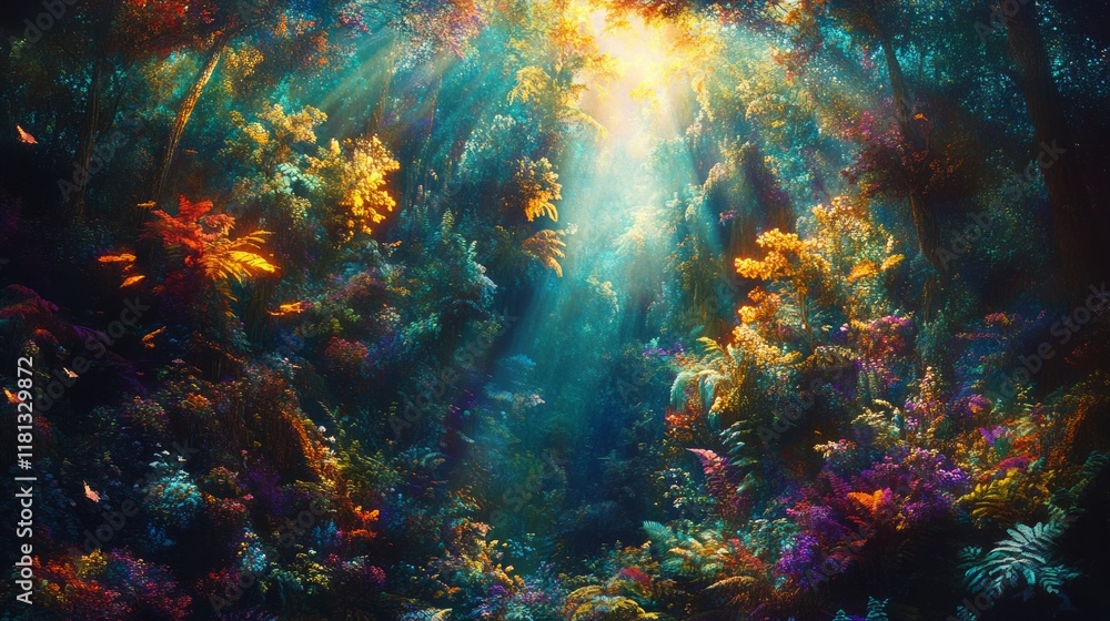 Fototapeta premium A vibrant forest shiny background 