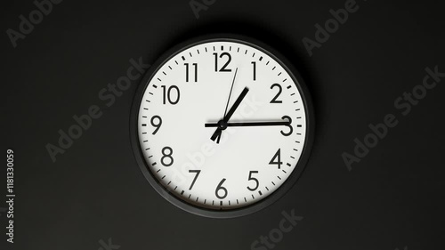 Clock face timelapse on black background. Time ticking on classic wall clock. Time moving fast. Time concept. Wall clock show running time. Close-up in 4K, UHD