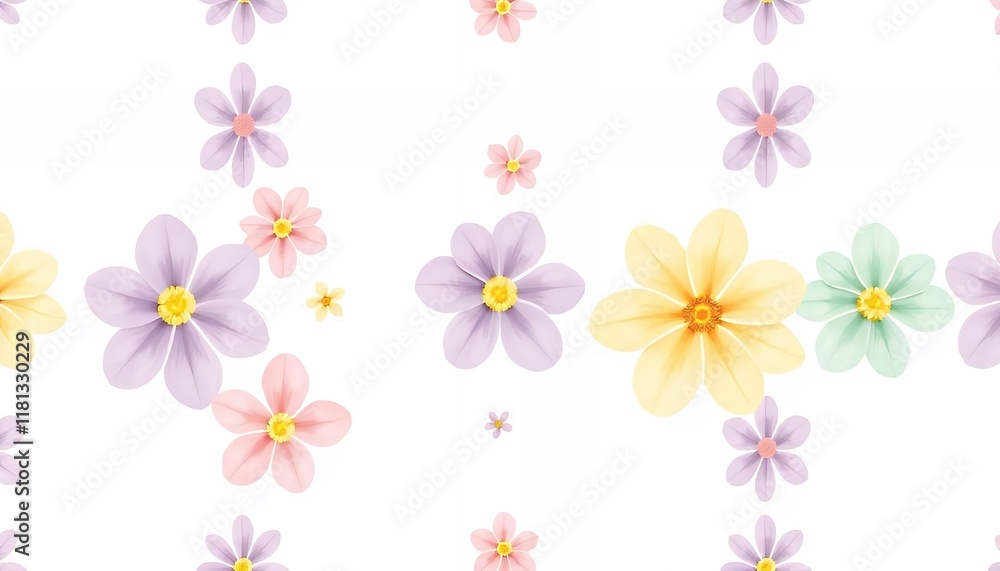 Pastel Flower Seamless Pattern: Delicate Floral Design for Spring and Summer Pastel Flower Seamless Pattern: Delicate Floral Design for Spring and Summer
