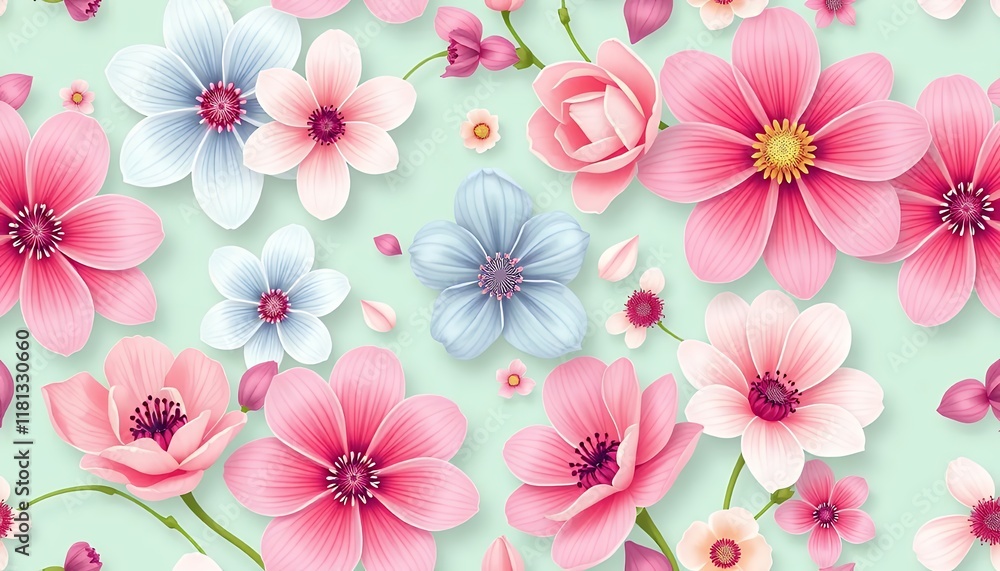 Pastel Pink and Blue Floral Pattern: Seamless Flower Background Pastel Pink and Blue Floral Pattern: Seamless Flower Background