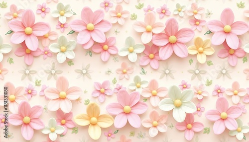 Pastel Pink and Peach Flower Background Pattern: Delicate Floral Design for Spring and Summer