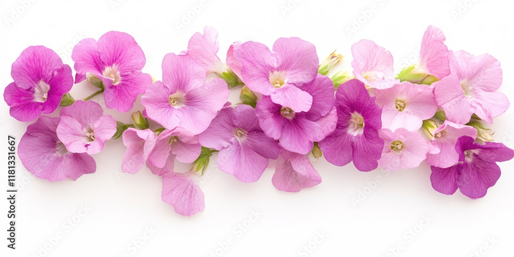 Vibrant Display of Purple and Pink Flowers Arranged Elegantly on White Background Vibrant Display of Purple and Pink Flowers Arranged Elegantly on White Background