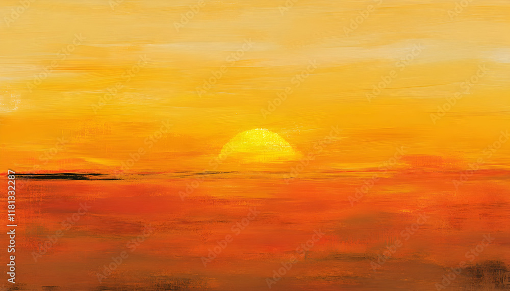 Obraz premium Golden Sky Sunset with Orange and Yellow Warm Sun Light Over Horizon -