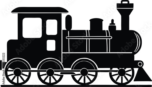 Vintage steam train silhouette, Retro train illustration