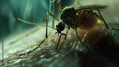 Zica virus aedes aegypti mosquito on human skin - Dengue, Chikungunya, Mayaro, Yellow fever photo