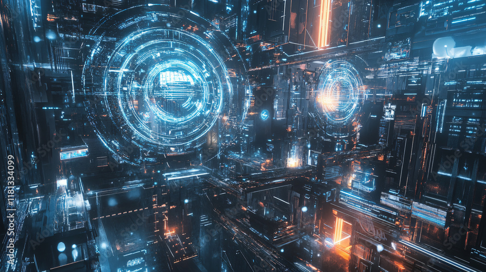 Fototapeta premium A concept showing how AI-powered cloud systems provide dynamic scalability, real-time processing, and enhanced data security for businesses.