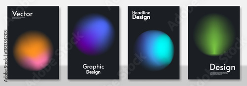Set of modern abstract design with vibrant gradient spheres on a dark background. Glowing and futuristic shapes create. Perfect for digital art, posters, and presentations. Vector illustration.