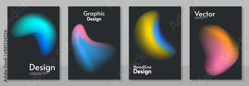 Set of modern abstract design with vibrant gradient spheres on a dark background. Glowing and futuristic shapes create. Perfect for digital art, posters, and presentations. Vector illustration.