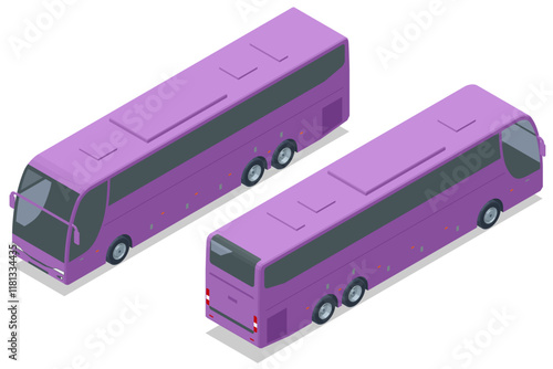 Isometric vector illustration of a purple double-decker bus. Modern design for intercity or international travel. Ideal for transport and travel-related concepts