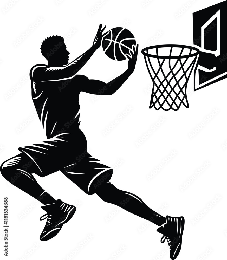 Obraz premium Black and White Basketball Player Vector Silhouette Design