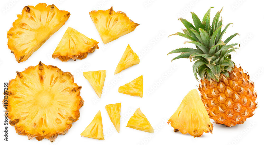 Naklejka premium pineapple isolated on white background. sliced. exotic fruit. clipping path