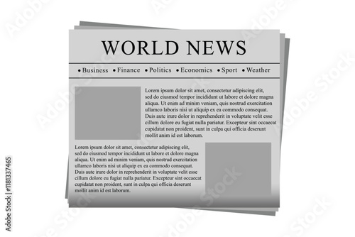 Realistic vector of black and white newspaper layout. Mock up of a blank daily newspaper. Business promotional news isolated on white background.